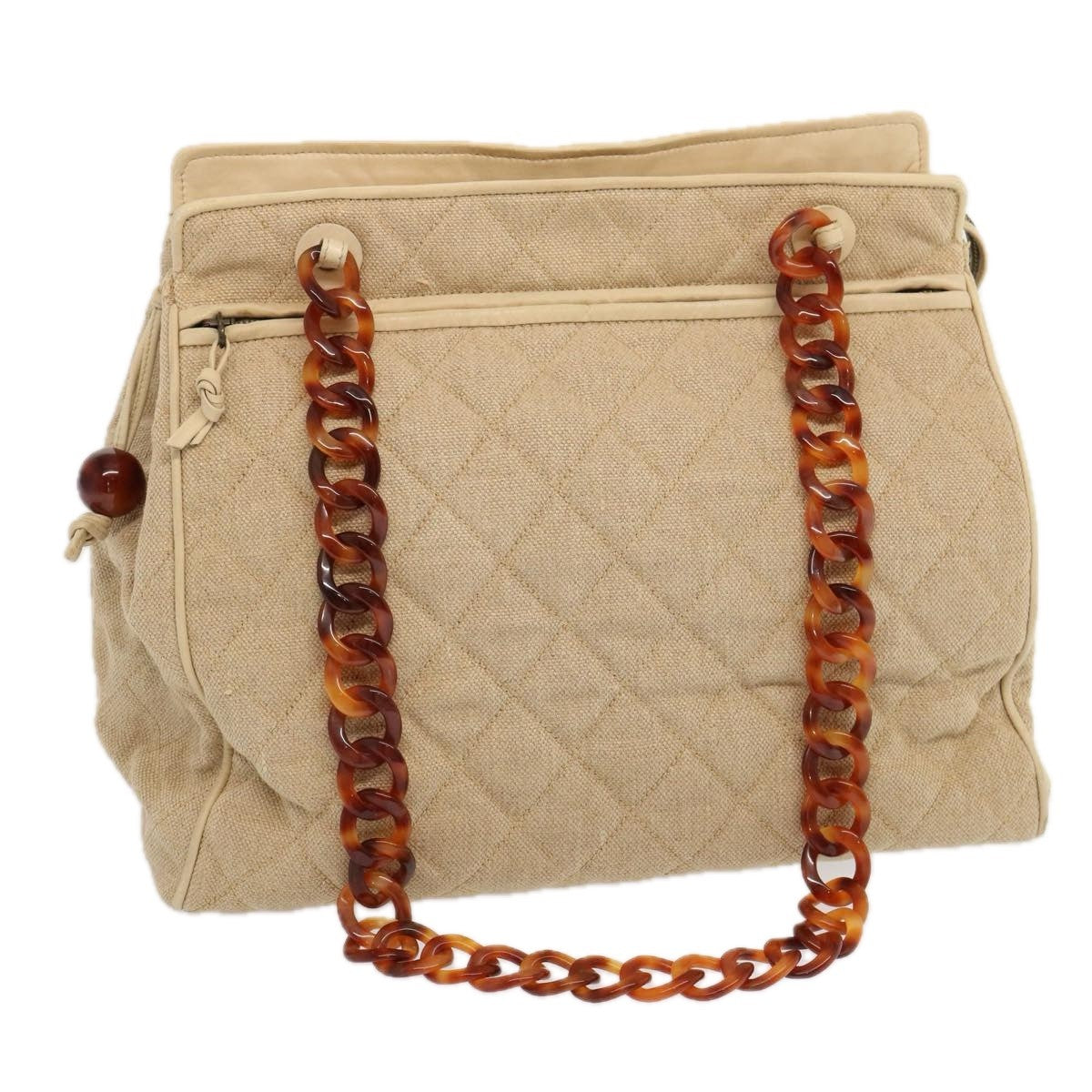 Chanel Resin Chain Handle Shoulder Bag Canvas, BEIGE, CANVAS, Shoulder bag