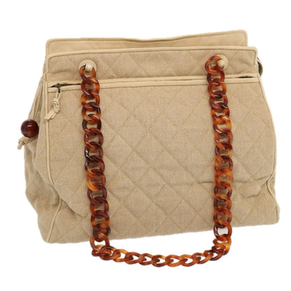 Chanel Resin Chain Handle Shoulder Bag Canvas, BEIGE, CANVAS, Shoulder bag
