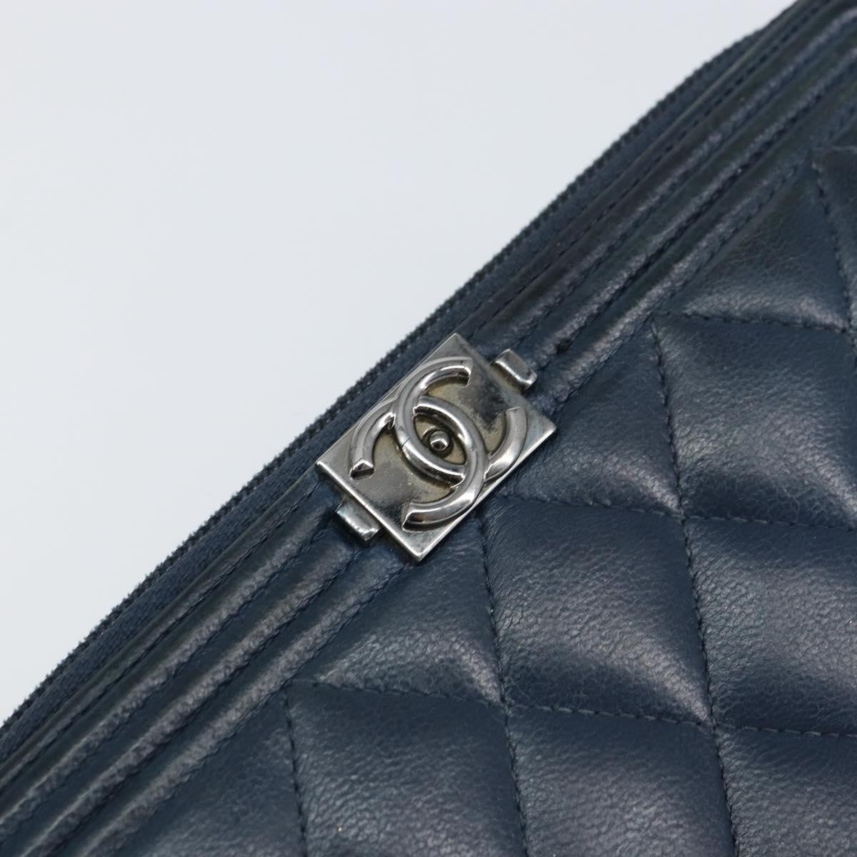 Chanel Boy Yen Wallet Quilted Lambskin, NAVY, LEATHER, Wallets