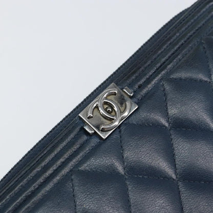 Chanel Boy Yen Wallet Quilted Lambskin, NAVY, LEATHER, Wallets