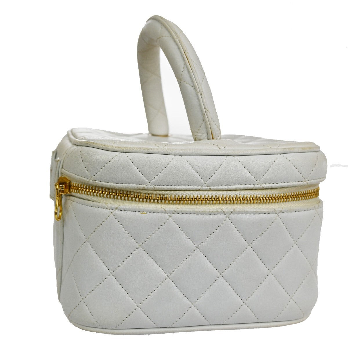 Chanel Classic Vanity Case Quilted Caviar, WHITE, LEATHER, Toiletry Case
