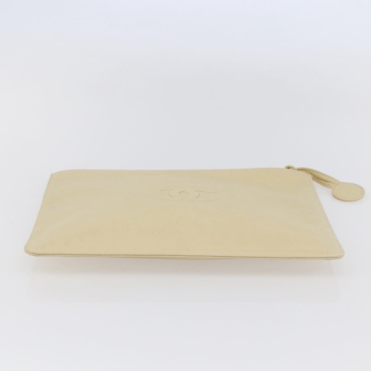 Chanel CC Pochette Quilted Caviar, BEIGE, LEATHER, Clutche & pouche