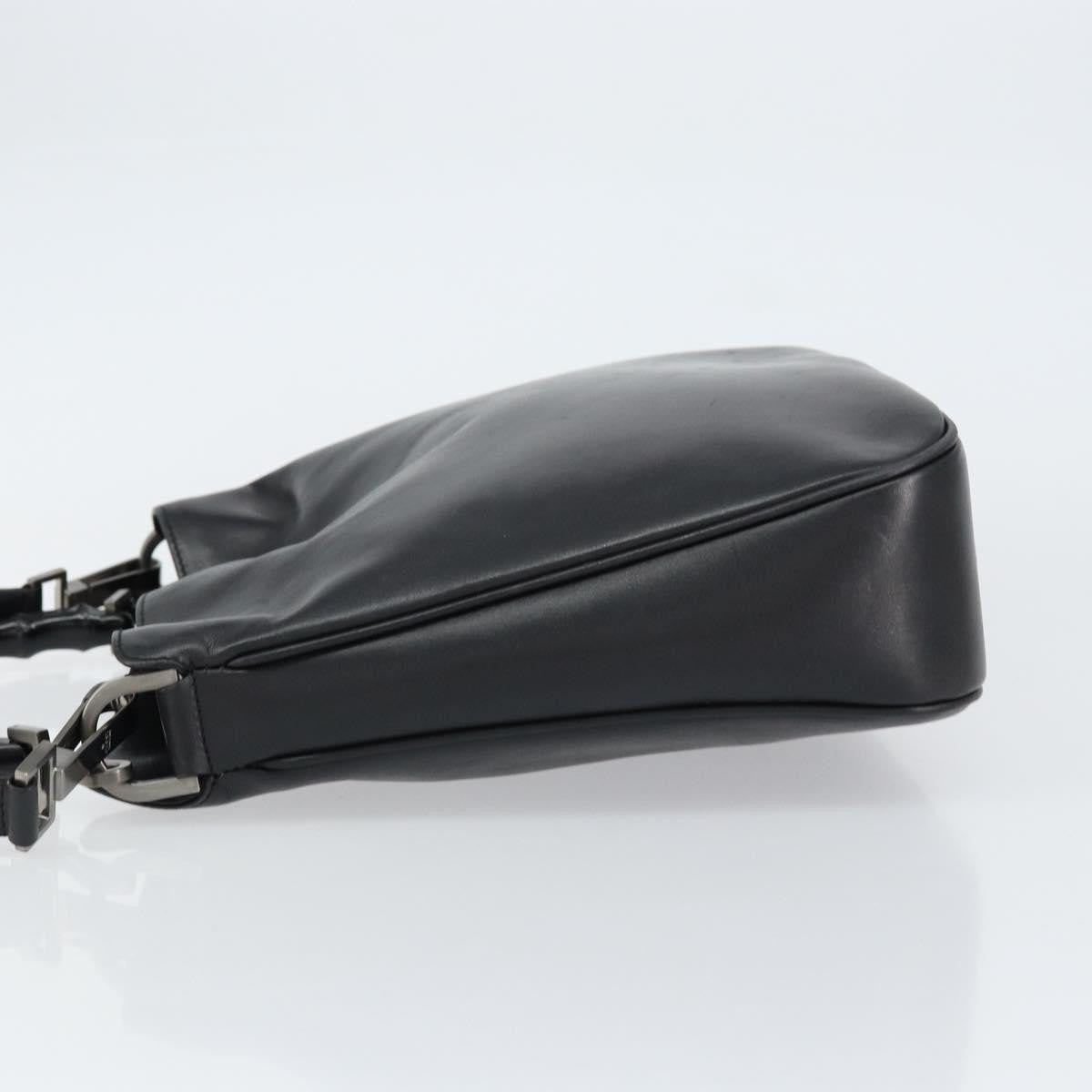 Gucci Vintage Bamboo Handle Open Hobo Leather, BLACK, LEATHER, Handbag