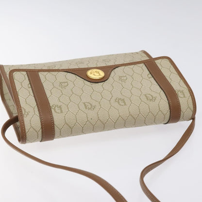 Christian Dior Vintage Honeycomb Flap Crossbody Bag Coated Canvas, BEIGE, CANVAS, Crossbody bag
