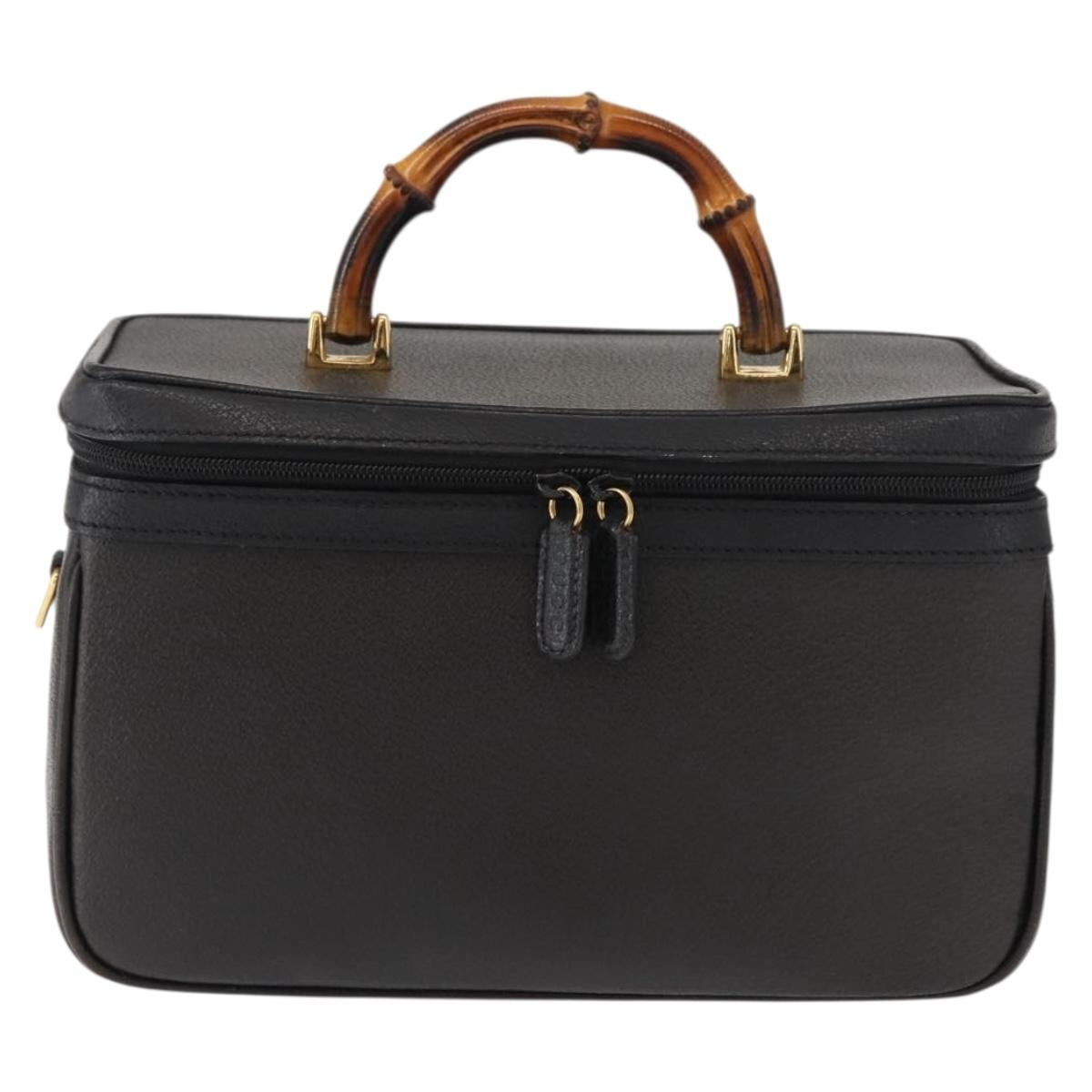 Gucci Vintage Bamboo Vanity Case Leather, NAVY, LEATHER, Handbag