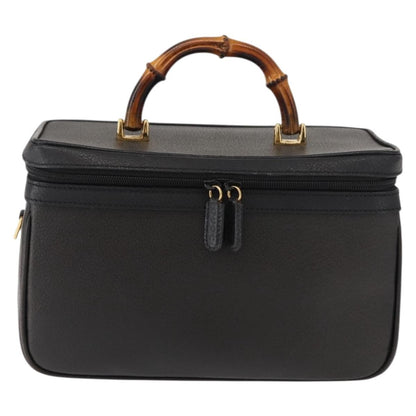 Gucci Vintage Bamboo Vanity Case Leather, NAVY, LEATHER, Handbag