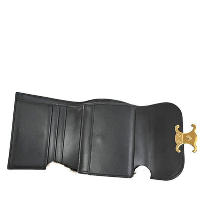 Celine Triomphe Trifold Wallet Leather, BLACK, LEATHER, Wallets