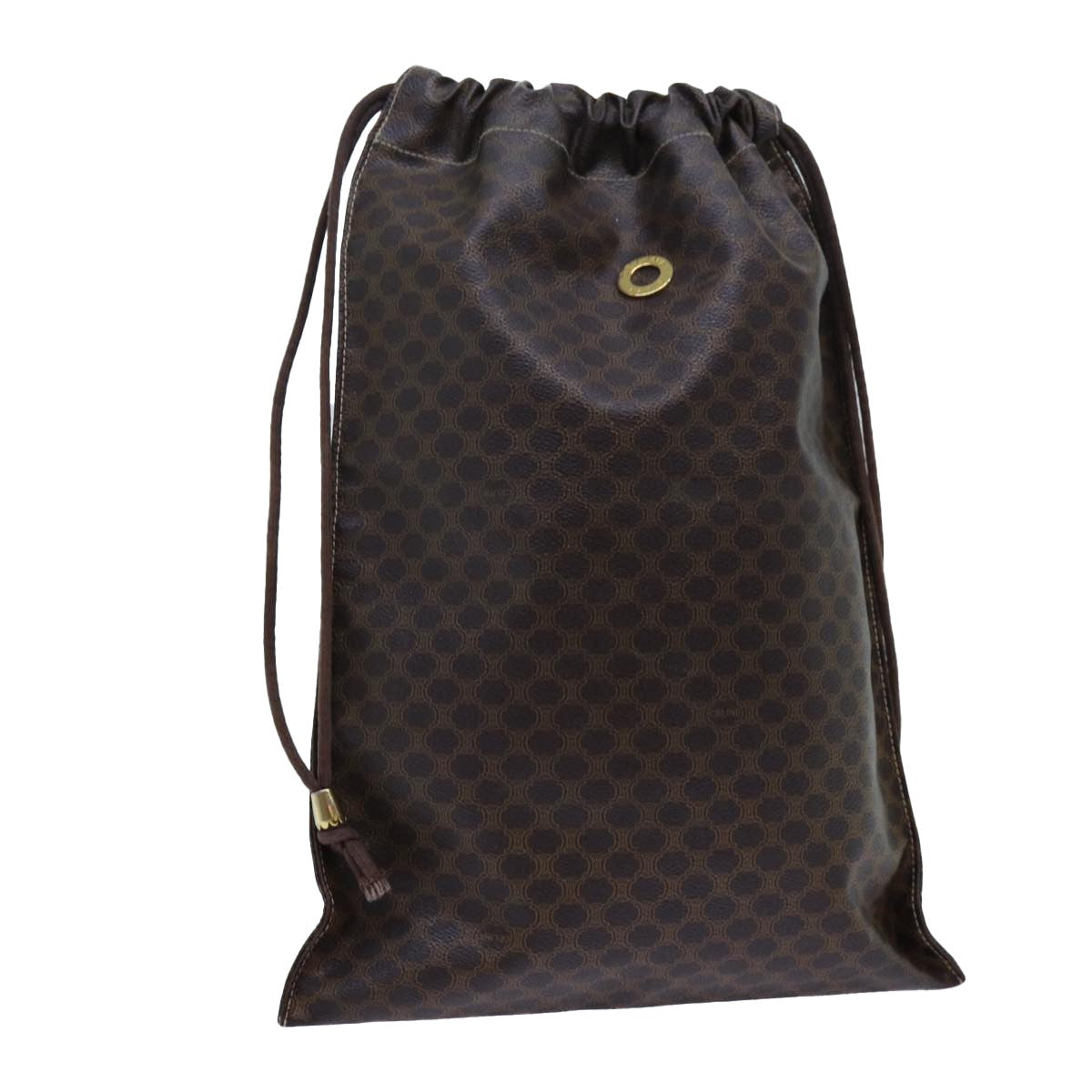 Celine Triomphe Drawstring Bucket Bag Raffia with Leather, BROWN, PVC, Shoulder bag