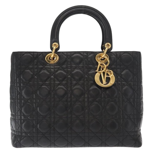 Christian Dior Vintage Lady Dior Bag Cannage Quilt Lambskin, BLACK, LEATHER, Tote bag