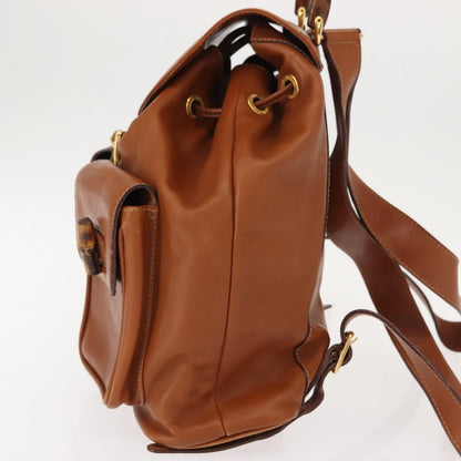 Gucci Vintage Bamboo Backpack Leather, BROWN, LEATHER, Backpack