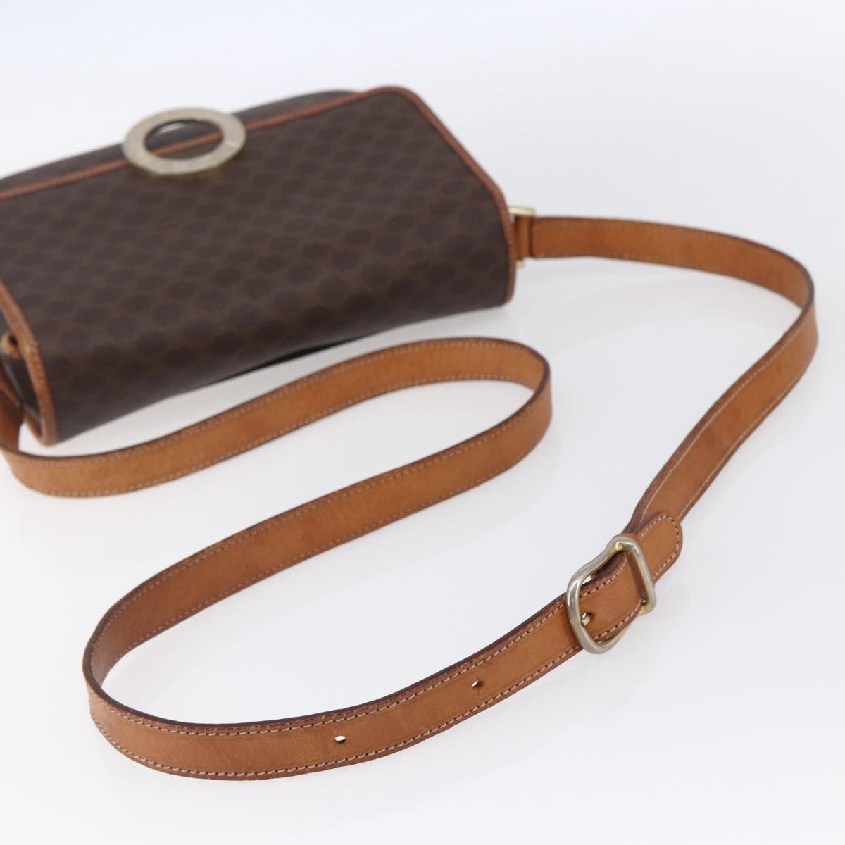 Celine Vintage Macadam Circle Logo Shoulder Bag Canvas and Leather, BROWN, CANVAS, Shoulder bag