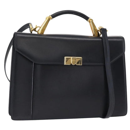 Bally Vintage Handbag Leather, Navy, Leather, Handbag