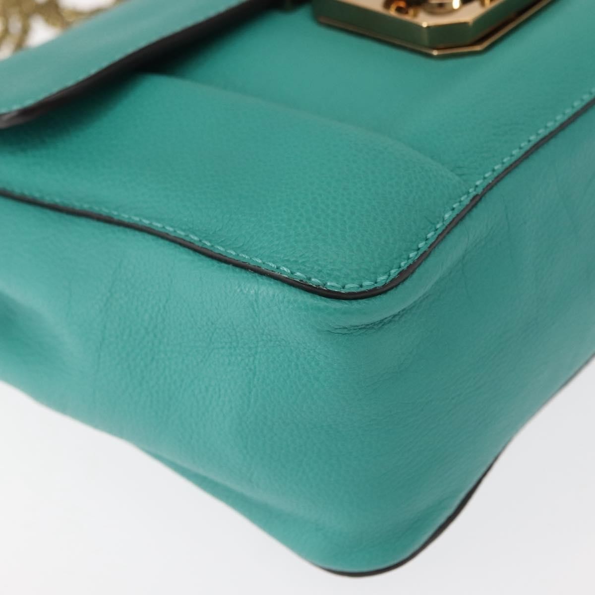 Chloe Elsie Chain Shoulder Bag Leather, TURQUOISE, LEATHER, Shoulder bag