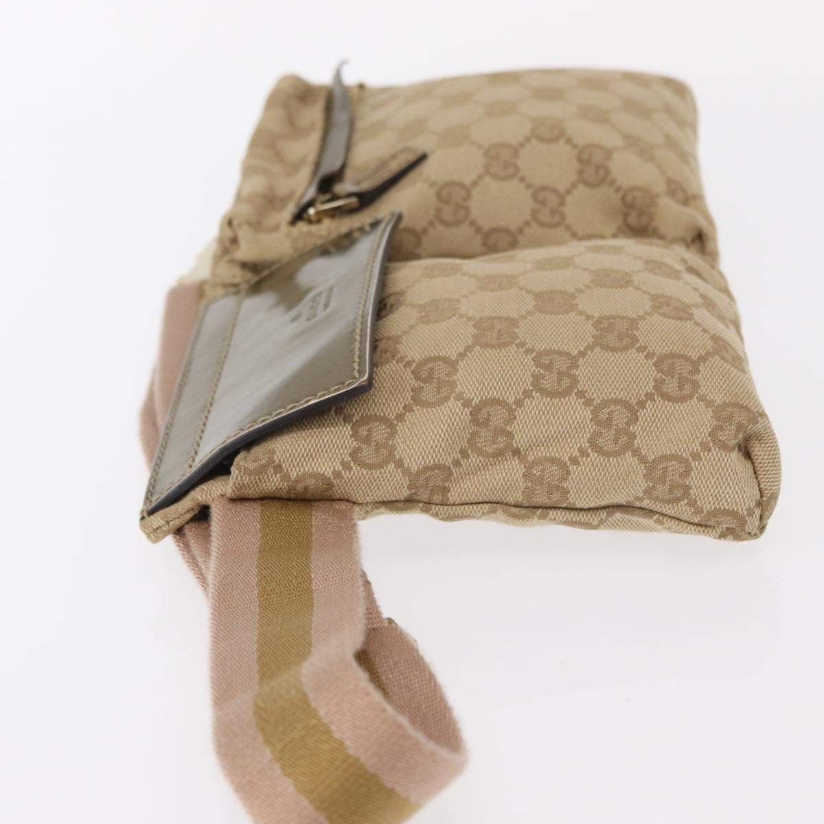 Gucci Vintage Double Belt Bag GG Canvas with Leather, BEIGE, CANVAS, Shoulder bag