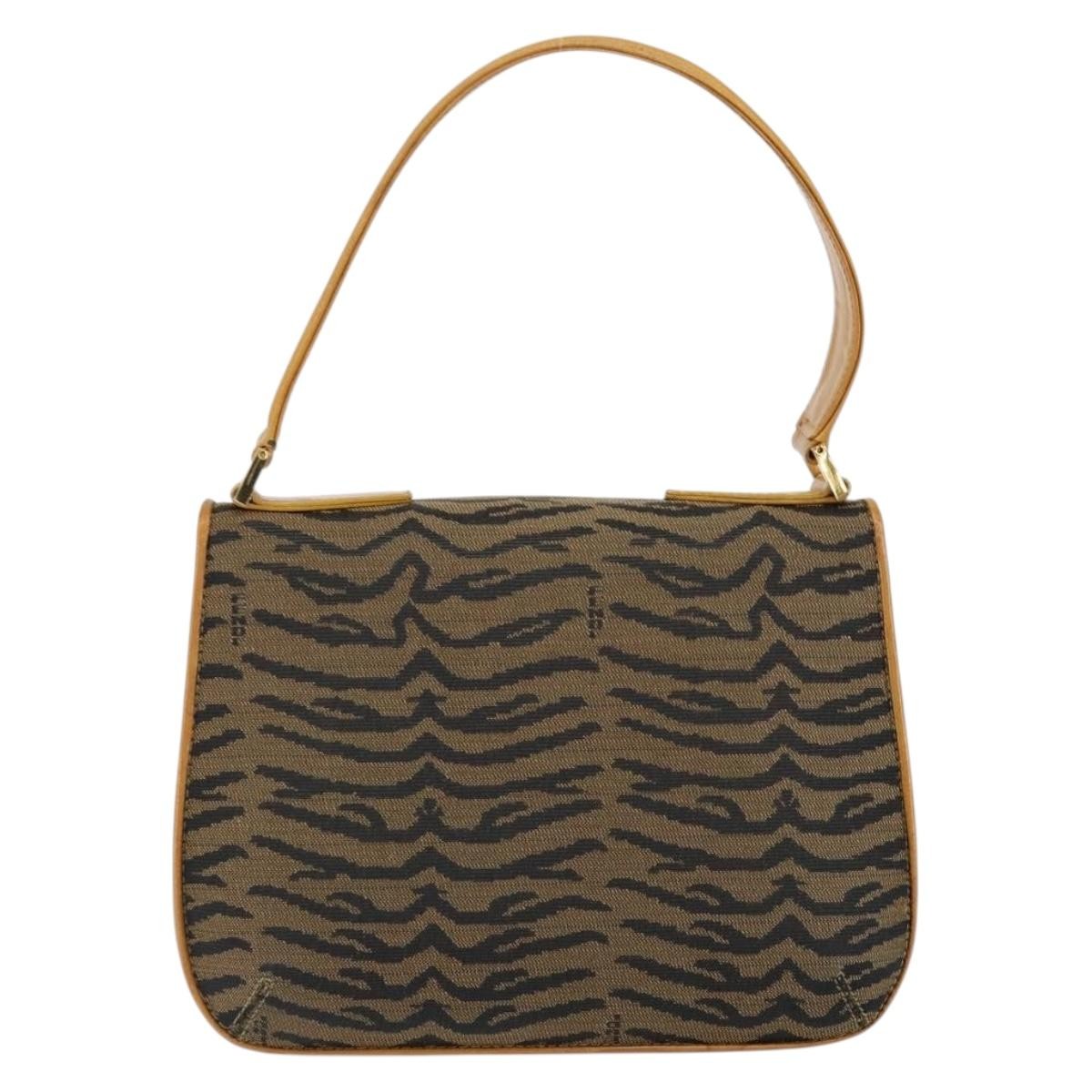 Fendi Vintage Tiger Print Shoulder Bag Canvas, GOLD, CANVAS, Shoulder bag