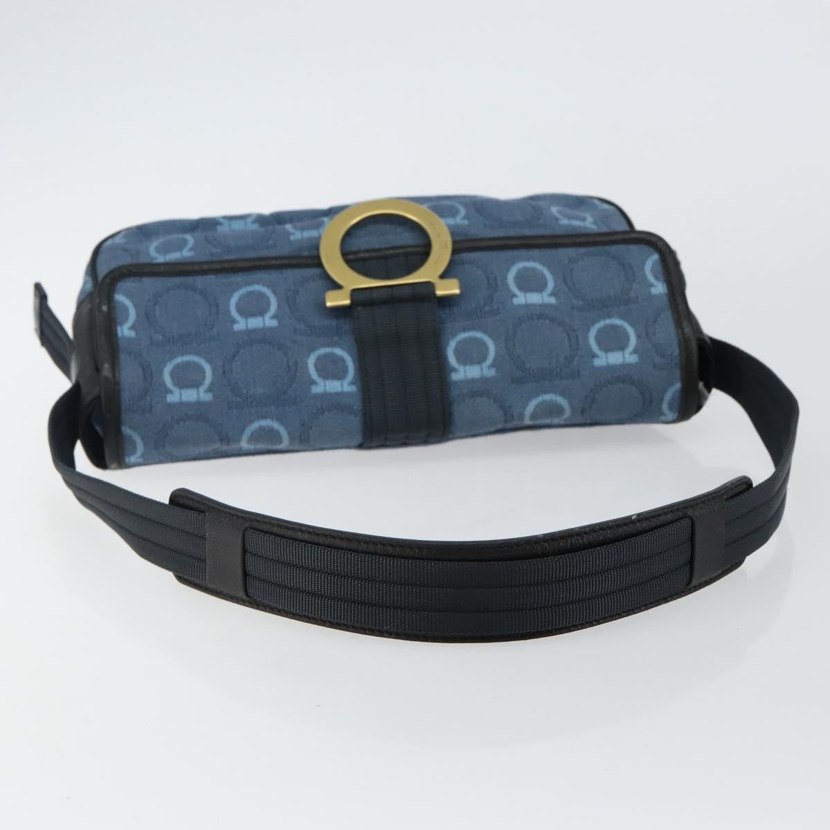 Salvatore Ferragamo Gancini Shoulder Bag Canvas, NAVY, CANVAS, Shoulder bag