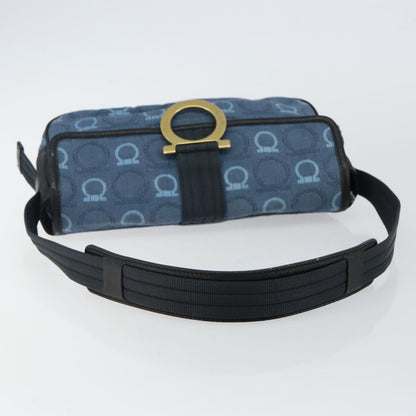 Salvatore Ferragamo Gancini Shoulder Bag Canvas, NAVY, CANVAS, Shoulder bag
