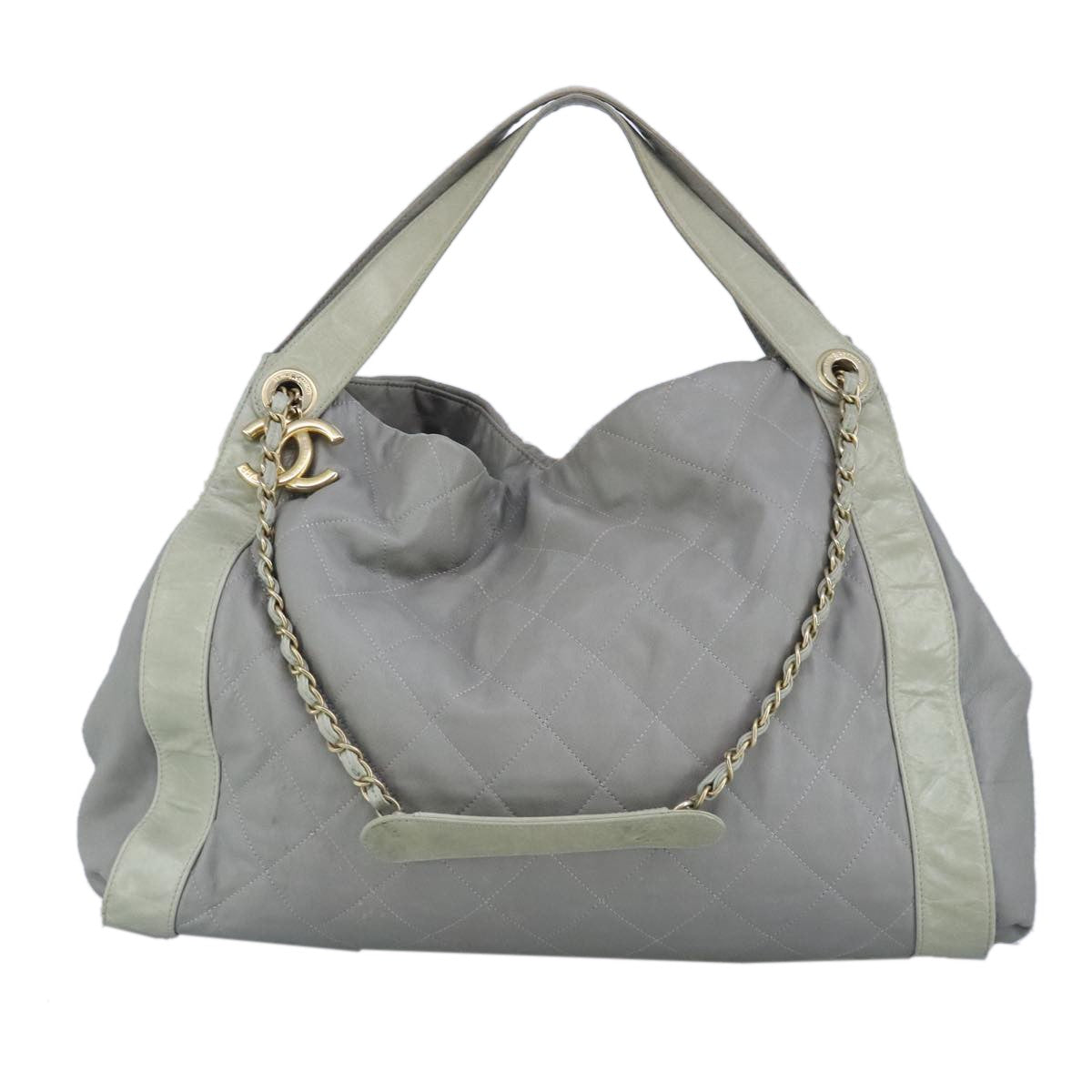 Chanel Chain Shoulder Bag Leather, GRAY, LEATHER, Shoulder bag