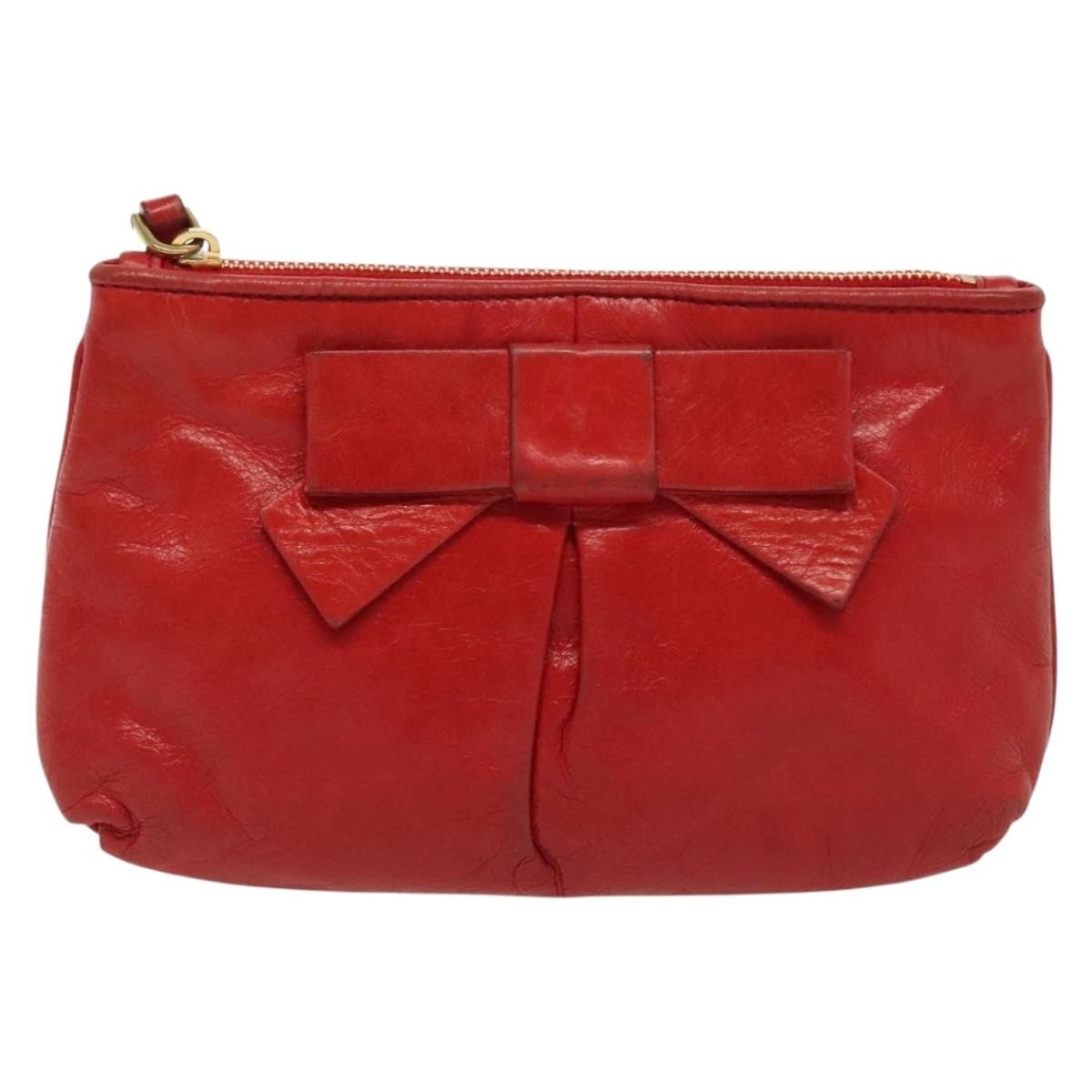 Miu Miu Zip Wristlet Pouch Leather, RED, LEATHER, Clutche & pouche