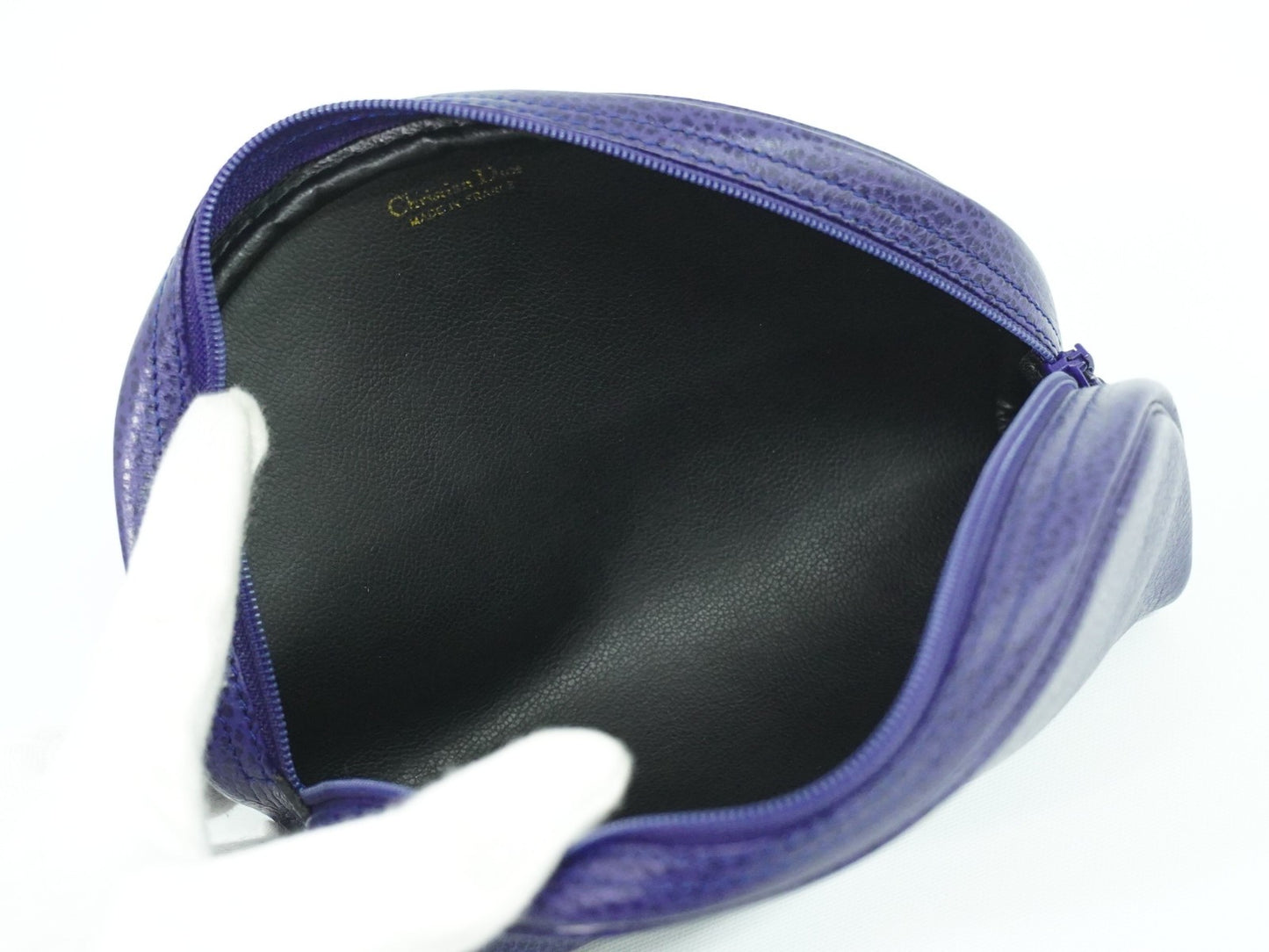 Christian Dior Vintage Zip Pochette Leather, BLUE, LEATHER, Clutche & pouche