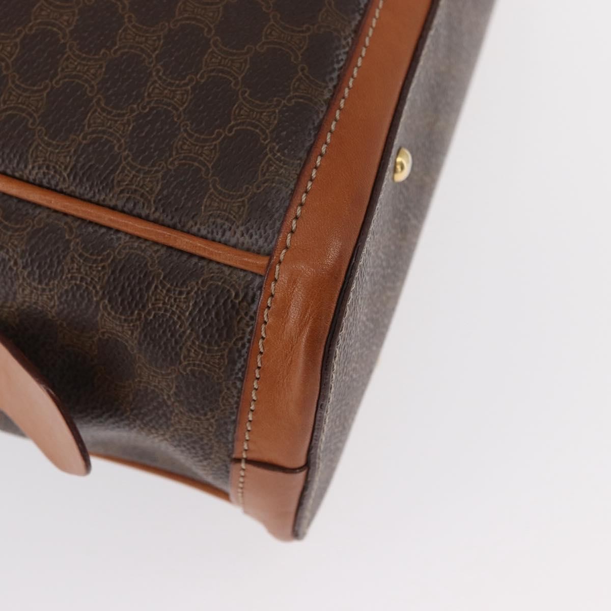 Celine Vintage Macadam Handbag Canvas and Leather, BROWN, CANVAS, Handbag