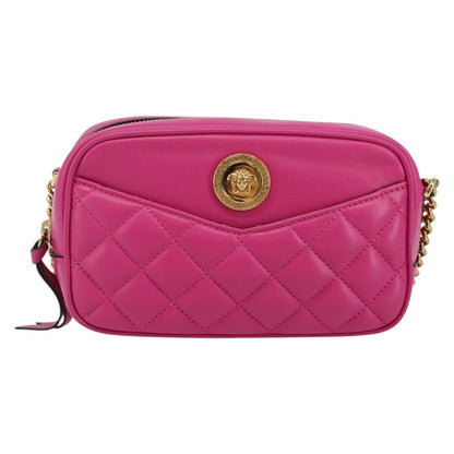 Versace Medusa Icon Front Slip Pocket Camera Bag Quilted Leather, PINK, LEATHER, Shoulder bag