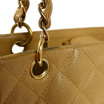 Chanel Petite Shopping Tote Quilted Caviar, Beige, Leather, Shoulder Bag