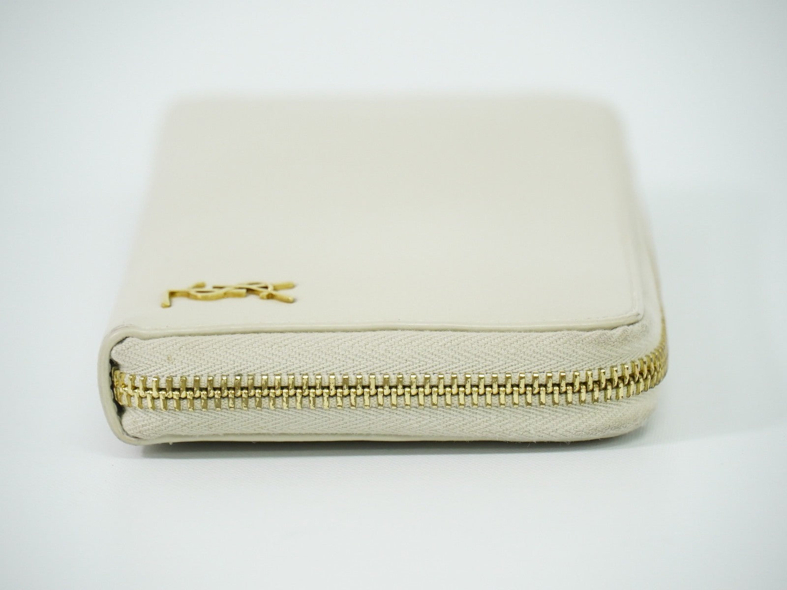 Saint Laurent Tiny Monogram Zip Around Wallet Leather, ECRU, LEATHER, Wallets