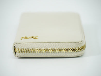 Saint Laurent Tiny Monogram Zip Around Wallet Leather, ECRU, LEATHER, Wallets