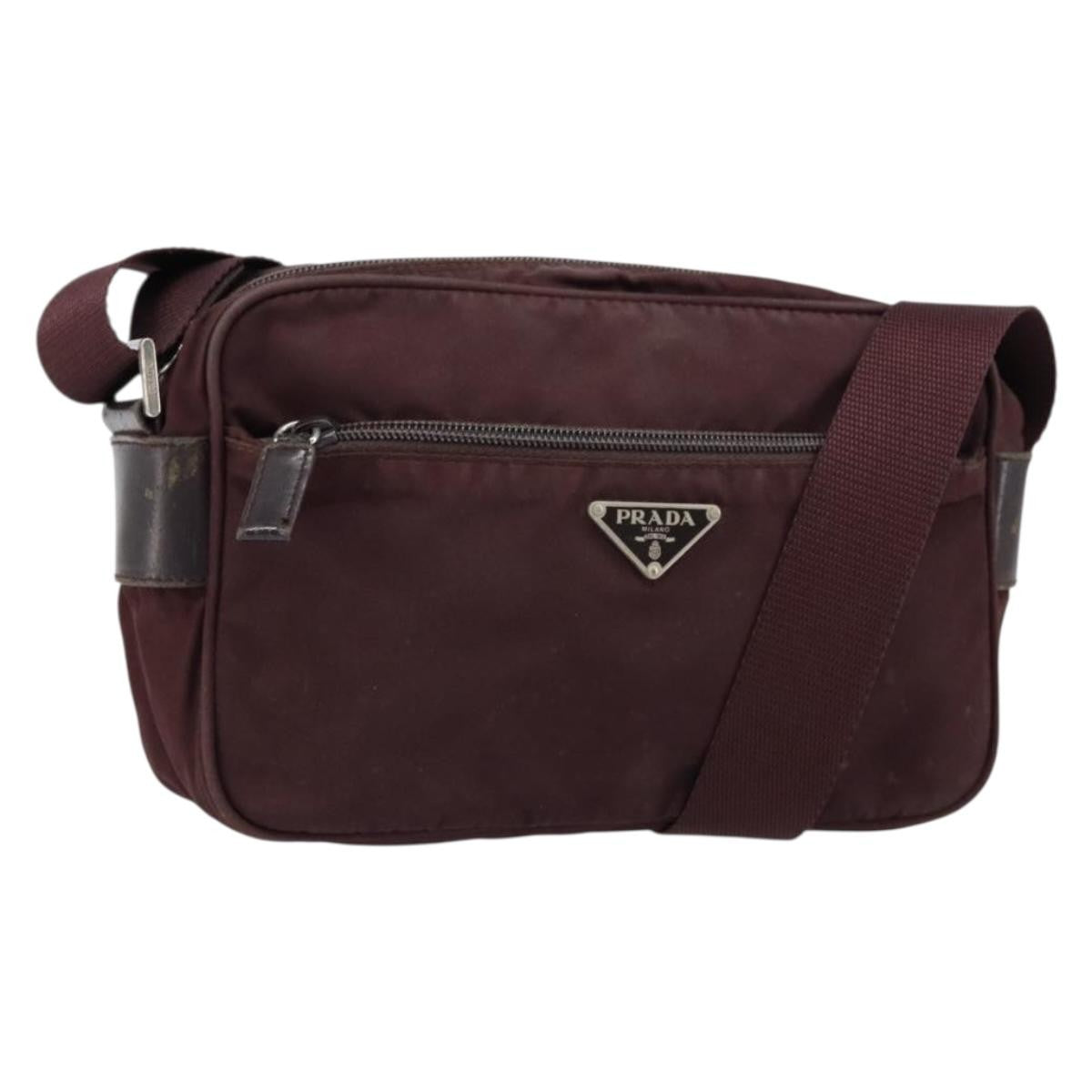 Prada Front Pocket Crossbody Bag Tessuto, BURGUNDY, NYLON, Shoulder bag