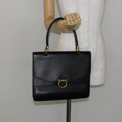 Celine Vintage Top Handle Bag Glazed Leather, BLACK, LEATHER, Handbag