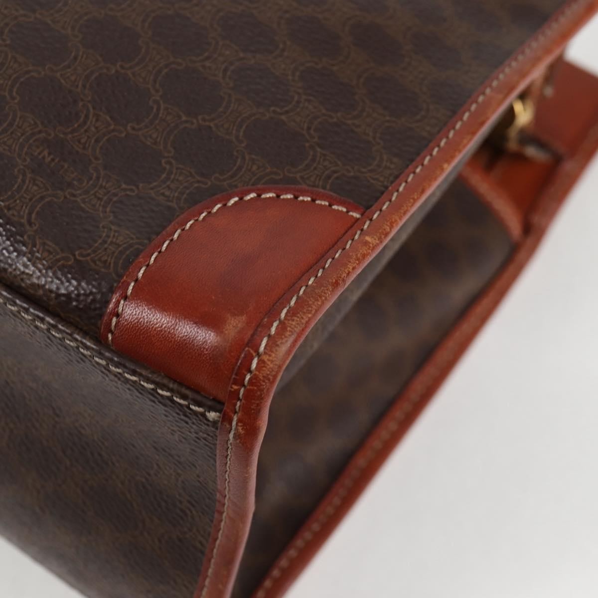 Celine Vintage Macadam Shoulder Bag Leather, BROWN, LEATHER, Shoulder bag