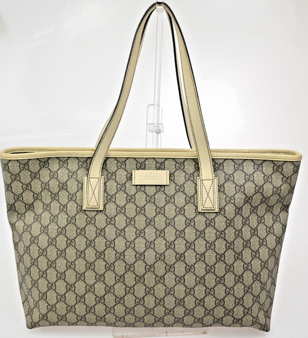 Gucci Plus Tote GG Coated Canvas with Leather, BEIGE, CANVAS, Tote bag