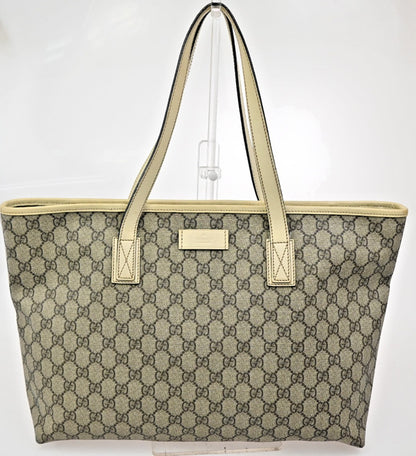 Gucci Plus Tote GG Coated Canvas with Leather, BEIGE, CANVAS, Tote bag