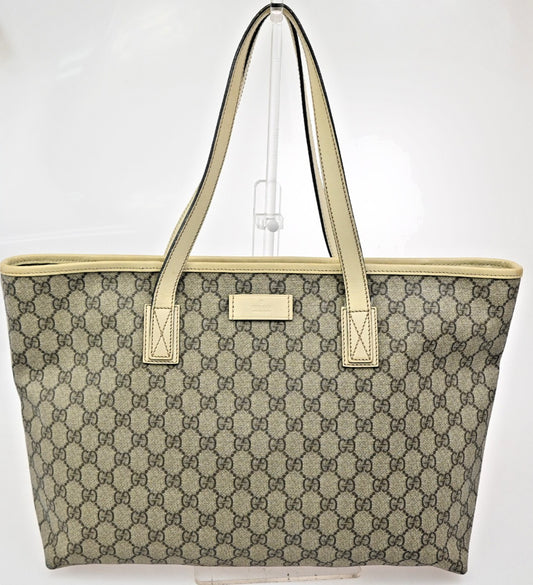 Gucci Plus Tote GG Coated Canvas with Leather, BEIGE, CANVAS, Tote bag