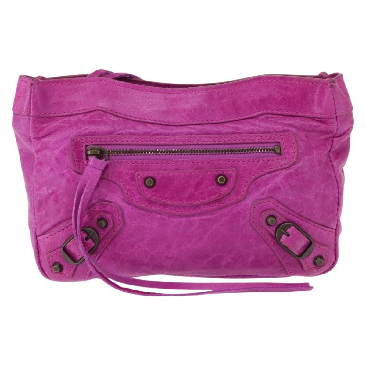 Balenciaga Classic Studs Cosmetic Pouch Leather, PURPLE, LEATHER, Clutche & pouche