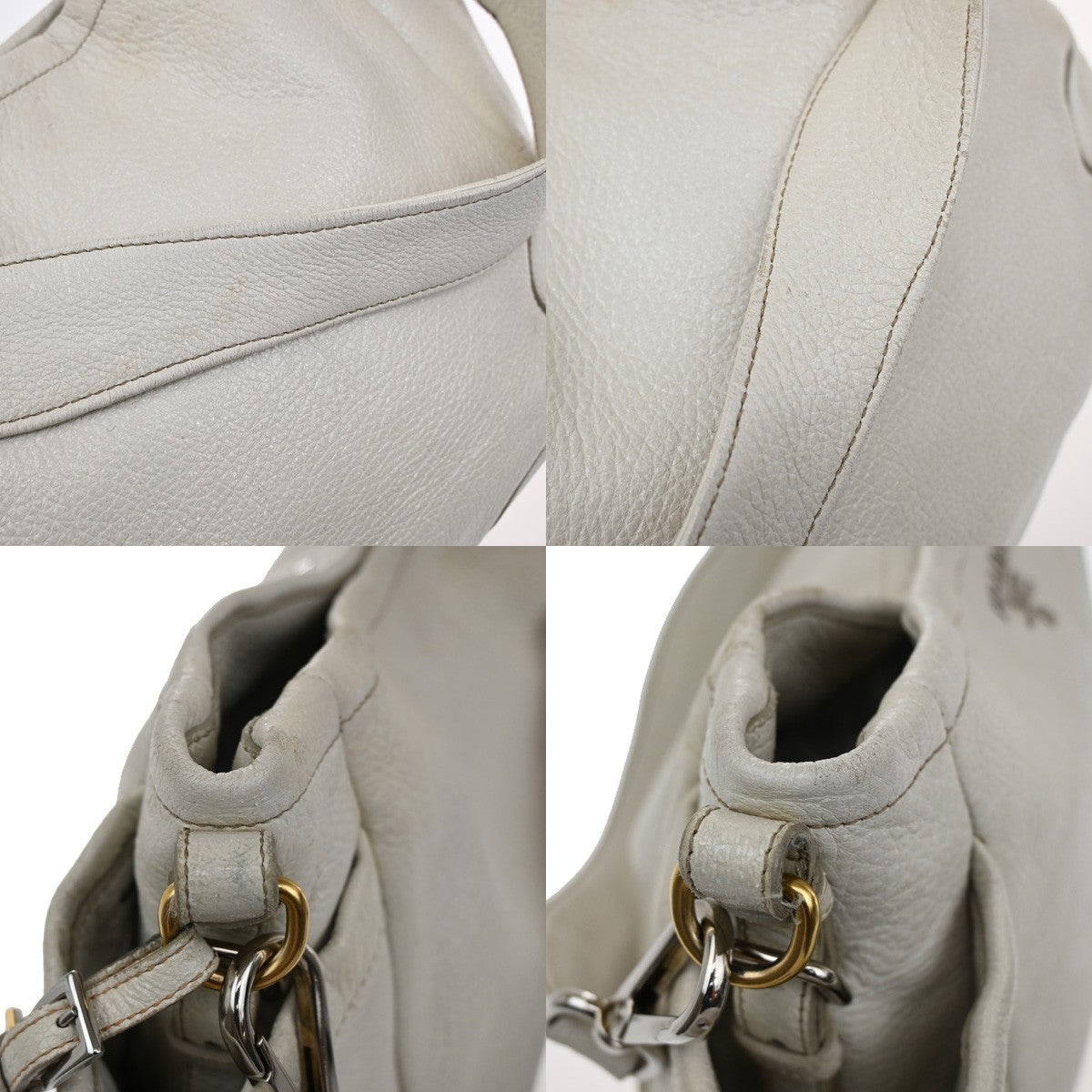 Prada Side Pocket Zip Hobo Vitello Daino, WHITE, LEATHER, Shoulder bag