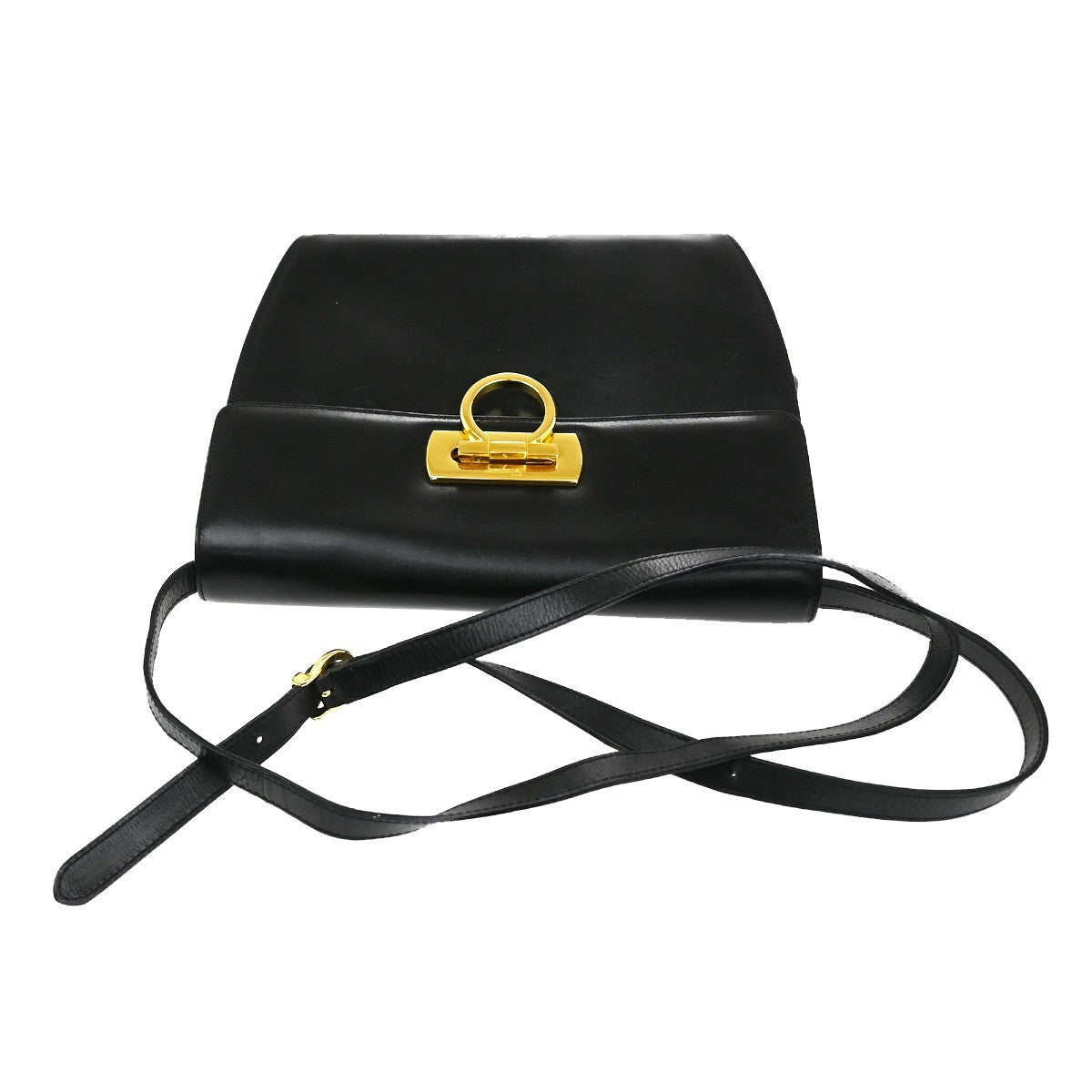 Salvatore Ferragamo Gancini Shoulder Bag Leather, Black, Leather, Shoulder Bag