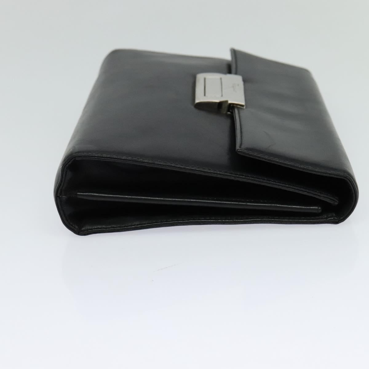 Salvatore Ferragamo Vintage Gancini Pochette Leather, BLACK, LEATHER, Clutche & pouche