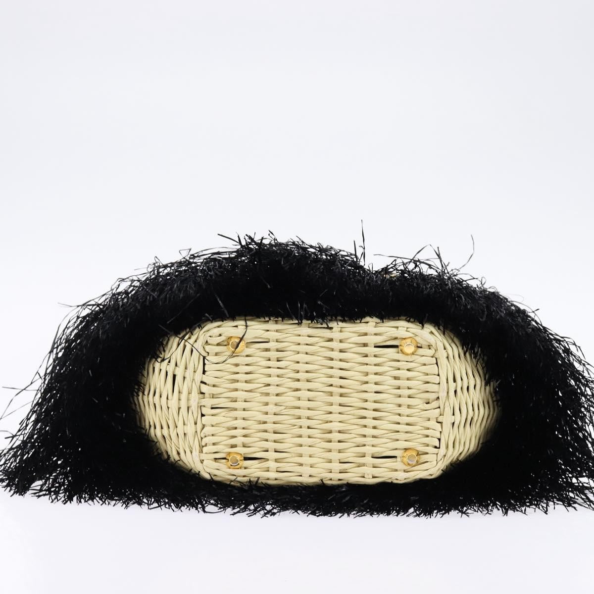 Prada Fringe Wicker Tote Woven Straw, BLACK, WOOD, Handbag