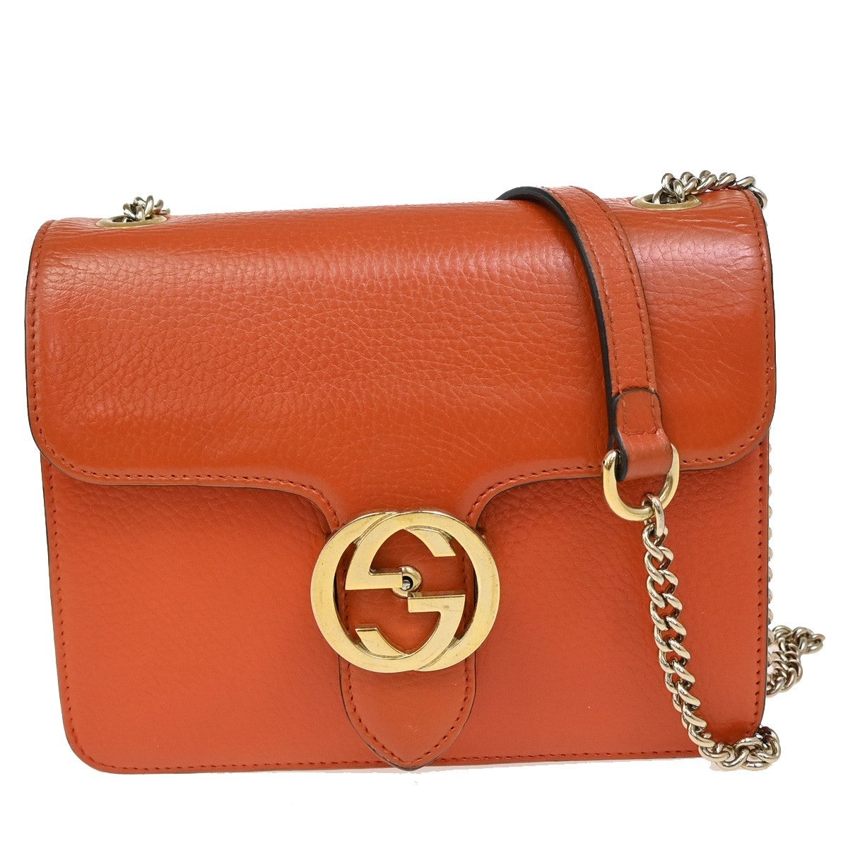 Gucci Interlocking Shoulder Bag Leather, ORANGE, LEATHER, Shoulder bag
