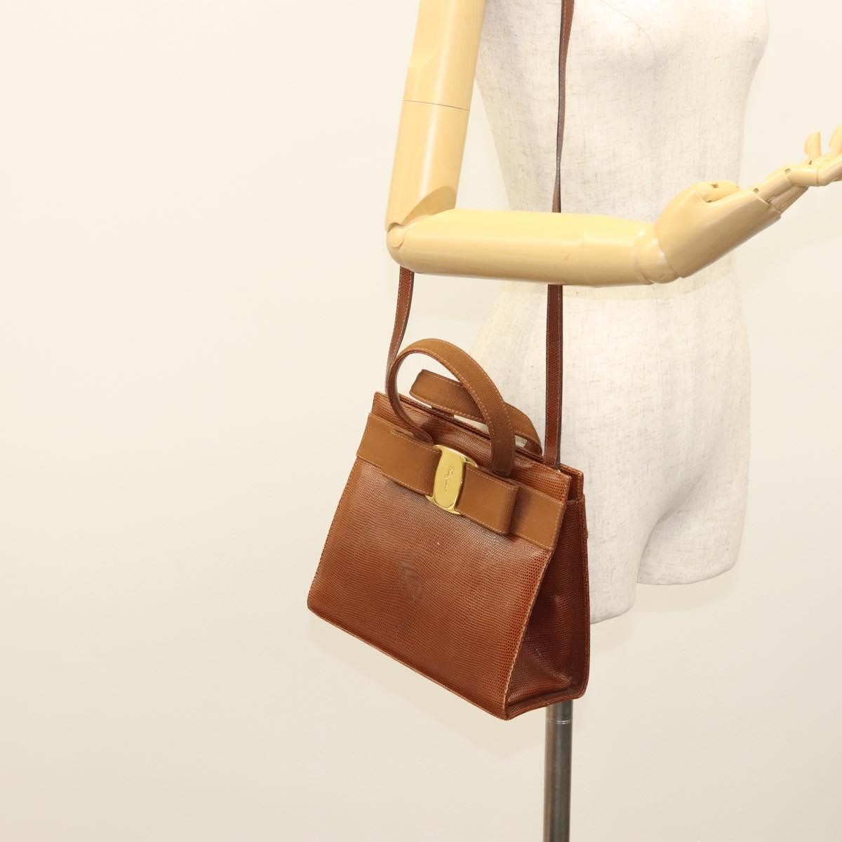 Salvatore Ferragamo Convertible Vara Bow Tote Leather, BROWN, LEATHER, Handbag