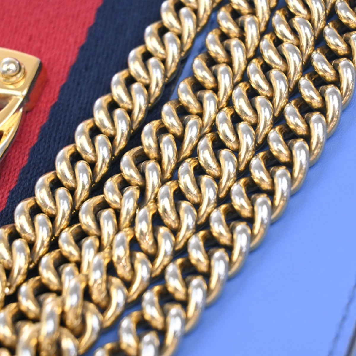 Gucci Sylvie Chain Shoulder Bag Leather, BLUE, LEATHER, Shoulder bag