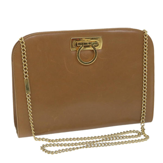 Salvatore Ferragamo Vintage Gancini Chain Shoulder Bag Leather, BROWN, LEATHER, Shoulder bag