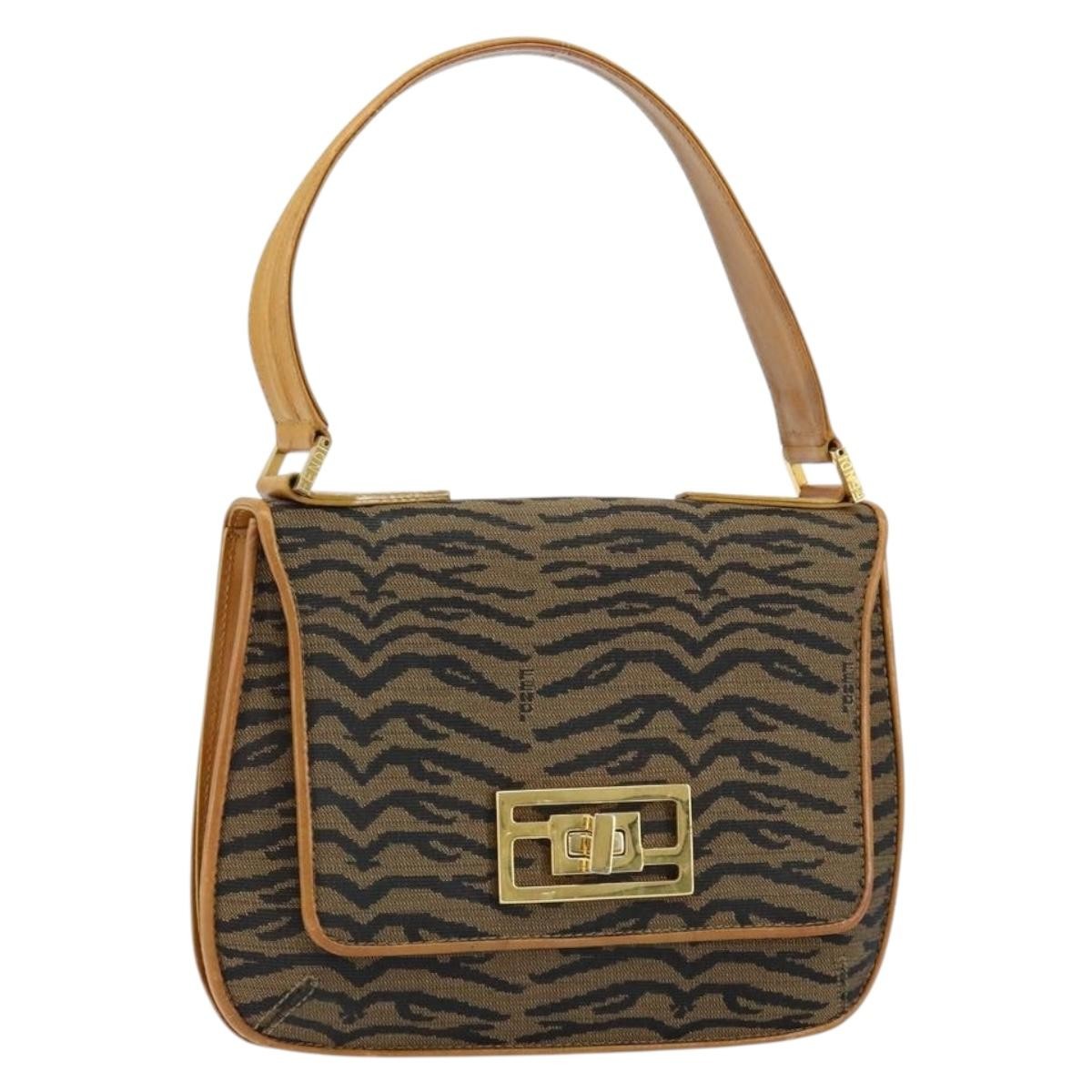 Fendi Vintage Tiger Print Shoulder Bag Canvas, GOLD, CANVAS, Shoulder bag