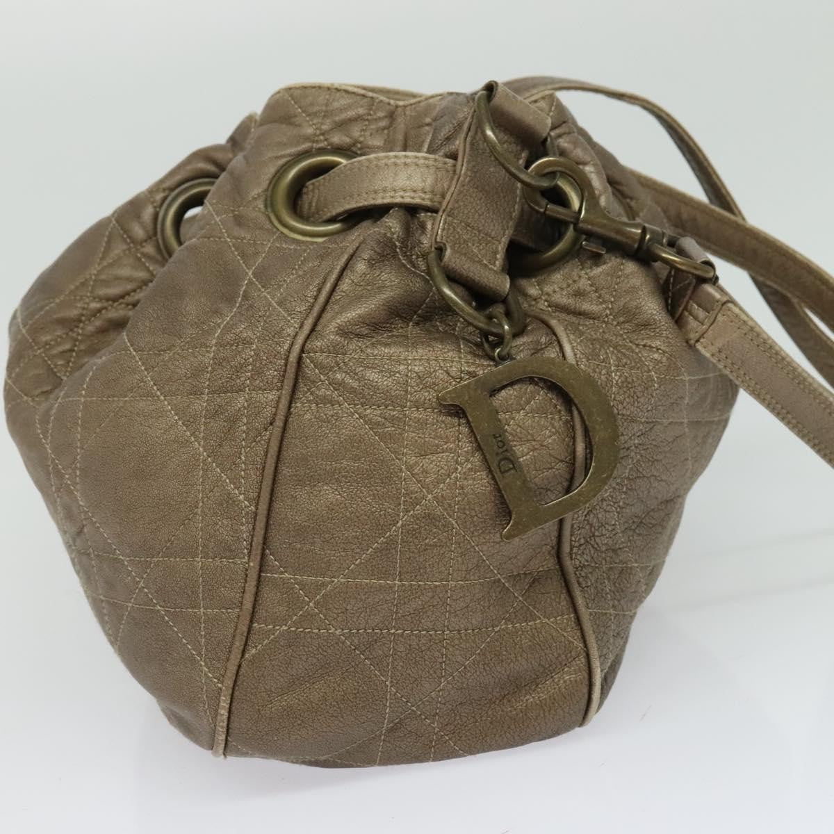 Christian Dior Drawstring Bucket Bag Cannage Quilt Leather, BROWN, LEATHER, Shoulder bag