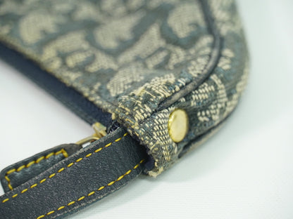 Christian Dior Vintage Saddle Zip Coin Purse Diorissimo Canvas, NAVY, CANVAS, Clutche & pouche