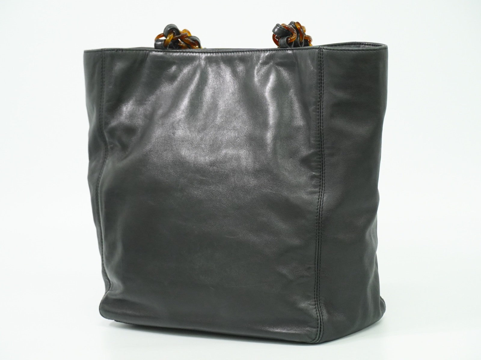 Chanel Vintage CC Resin Chain Tote Leather, BLACK, LEATHER, Tote bag