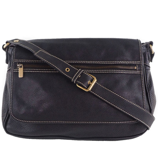 Celine Vintage Shoulder Bag Leather, BLACK, CALFSKIN, Shoulder bag