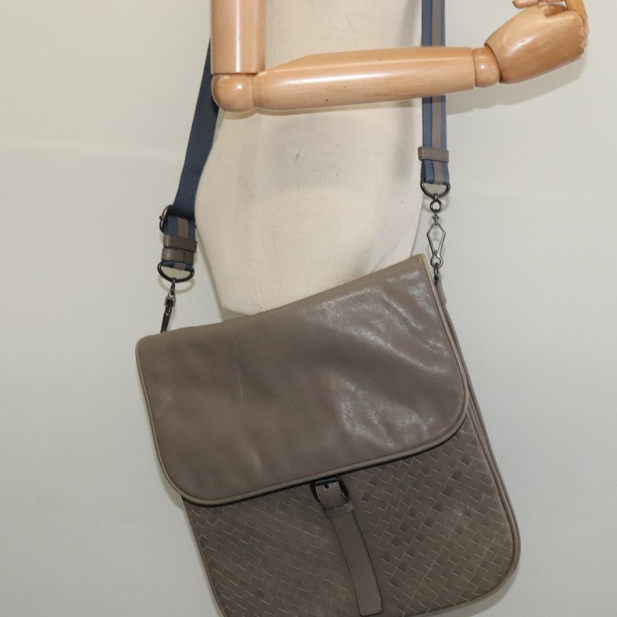 Bottega Veneta Vintage Flap Shoulder Bag Intrecciato leather, GRAY, LEATHER, Shoulder bag